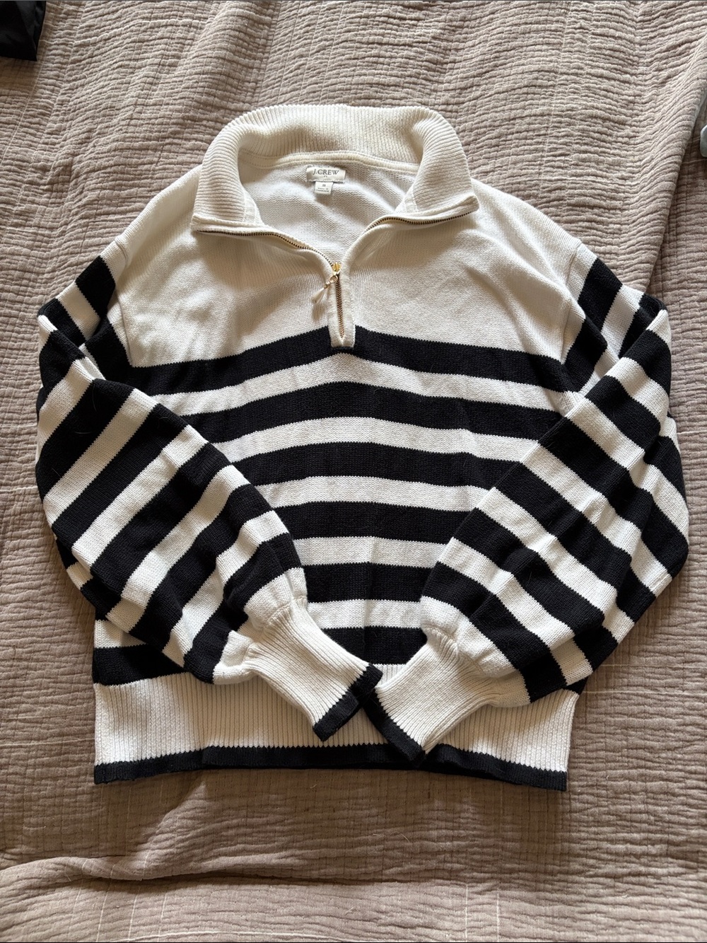 J. Crew Black & White Striped Half-Zip Sweater size S